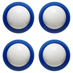 Set of Four Italian Vintage Geometric Murano Glass Wall or Ceiling Flushmounts