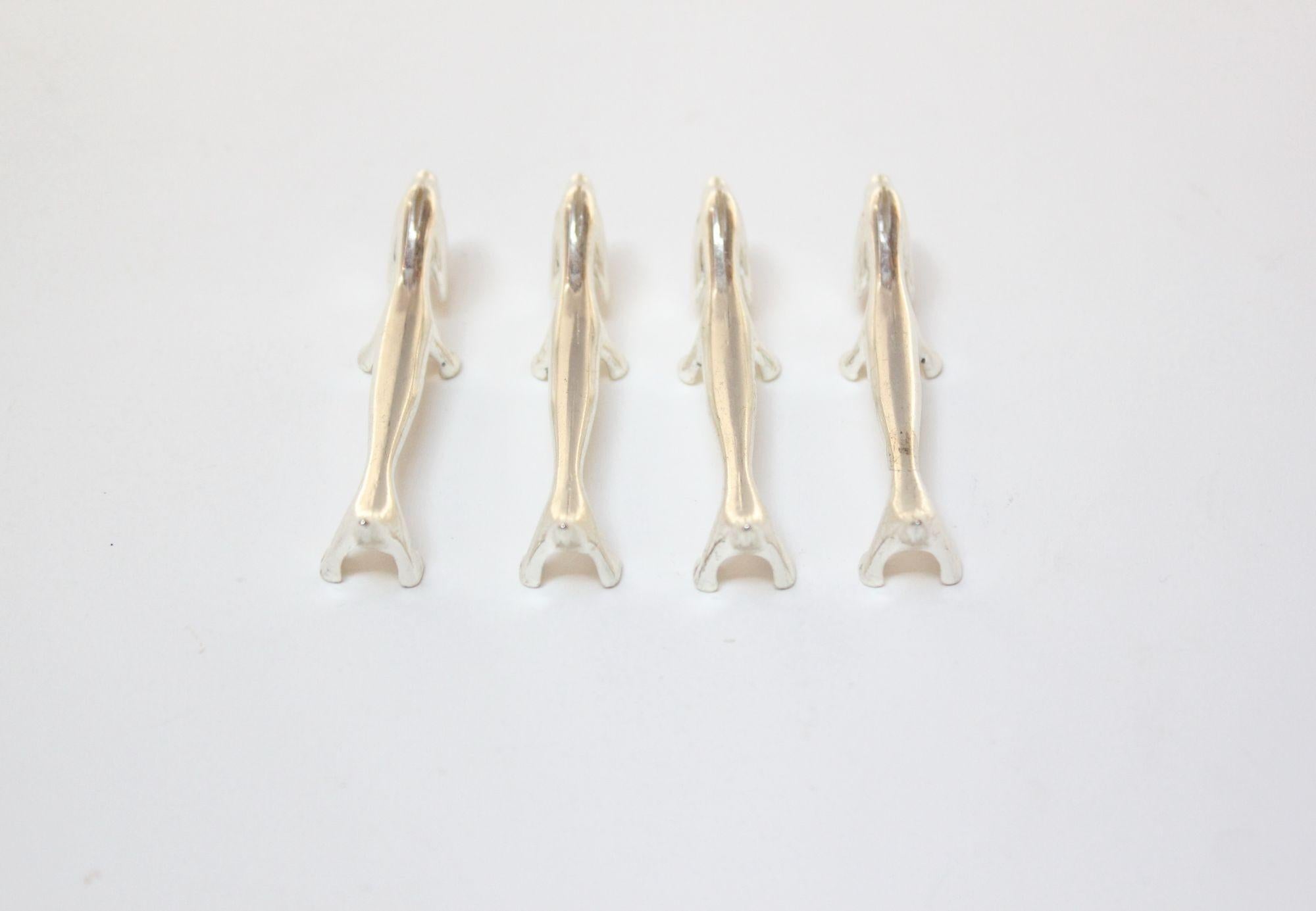 Mid-Century Modern Set of Four Italian Vintage Silver-Plated Dachshund /Dog Knife Rests