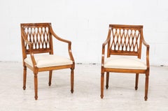 Set of Four Italian Vintage Upholstered Chairs with Latticed Backs, circa 1930