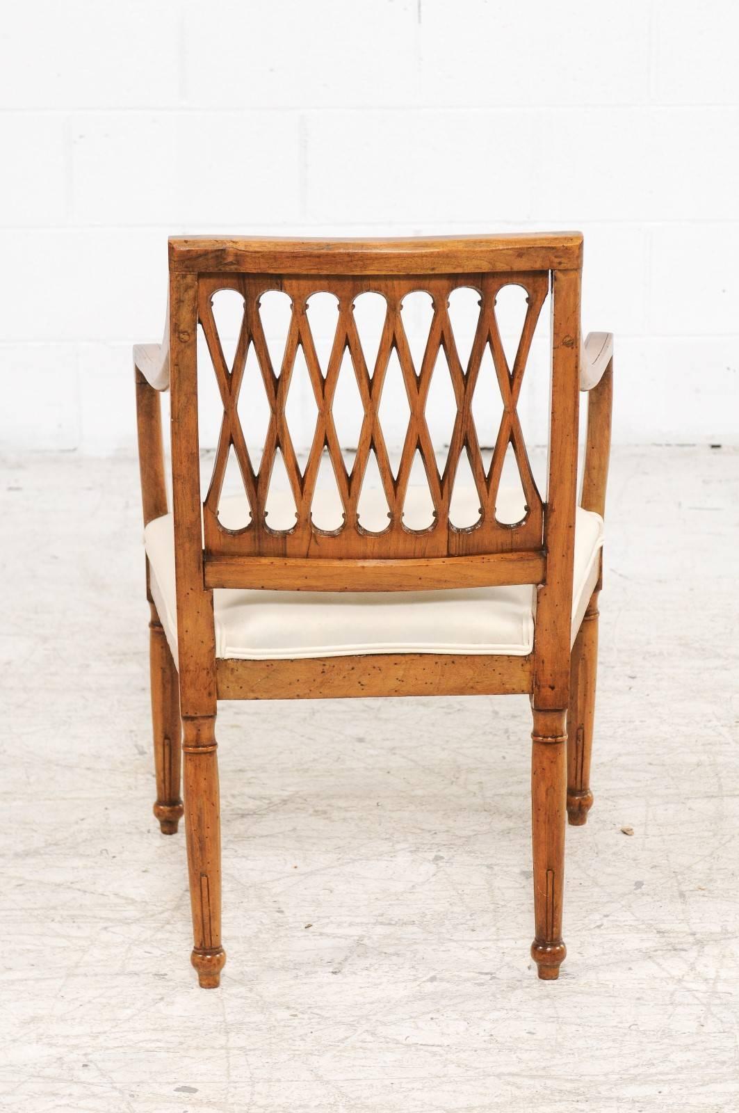 Set of Four Italian Vintage Upholstered Chairs with Latticed Backs, circa 1930 1