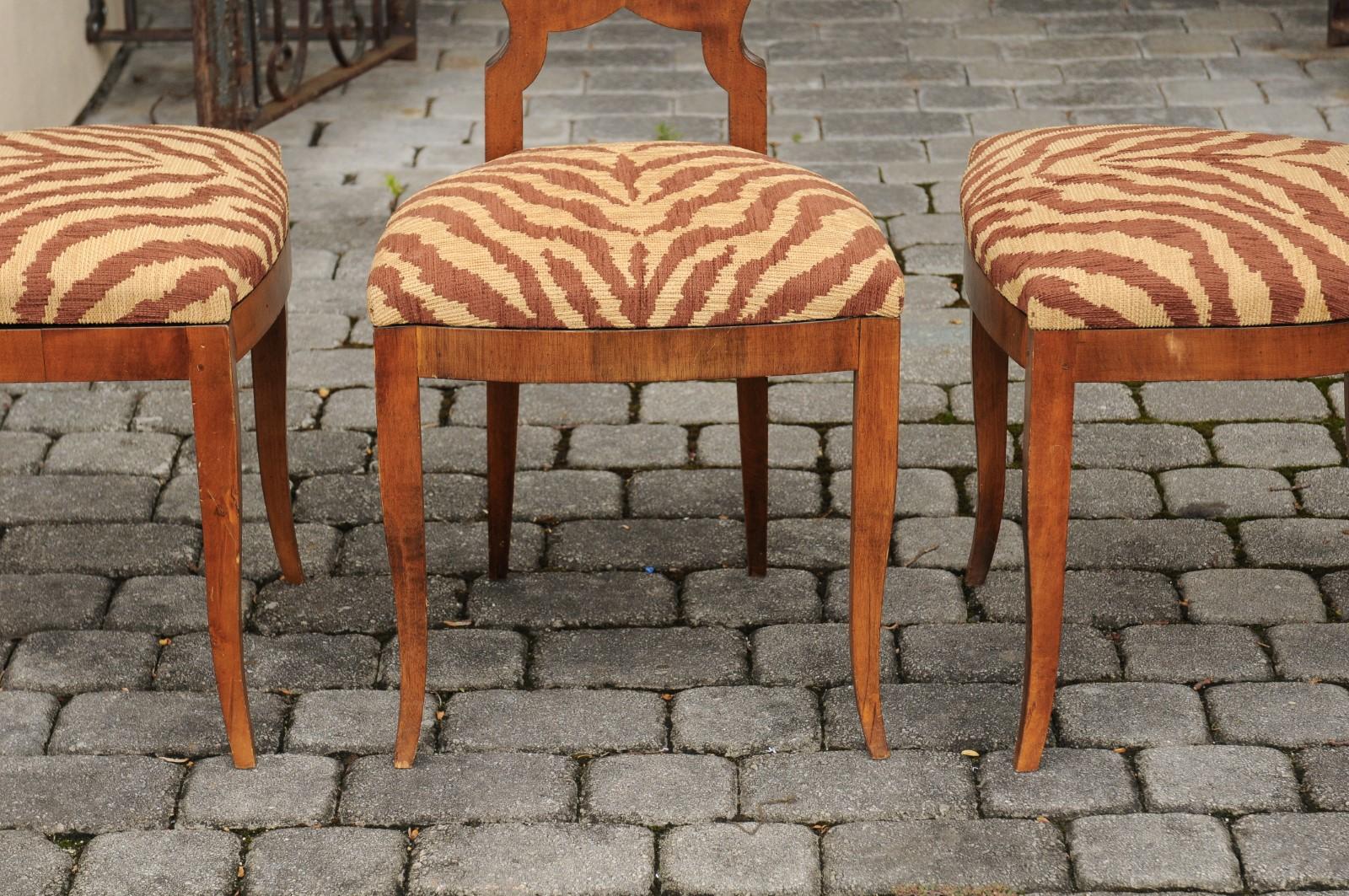 Set of Four Italian Walnut Dining Room Side Chairs with Animal Print Upholstery 3