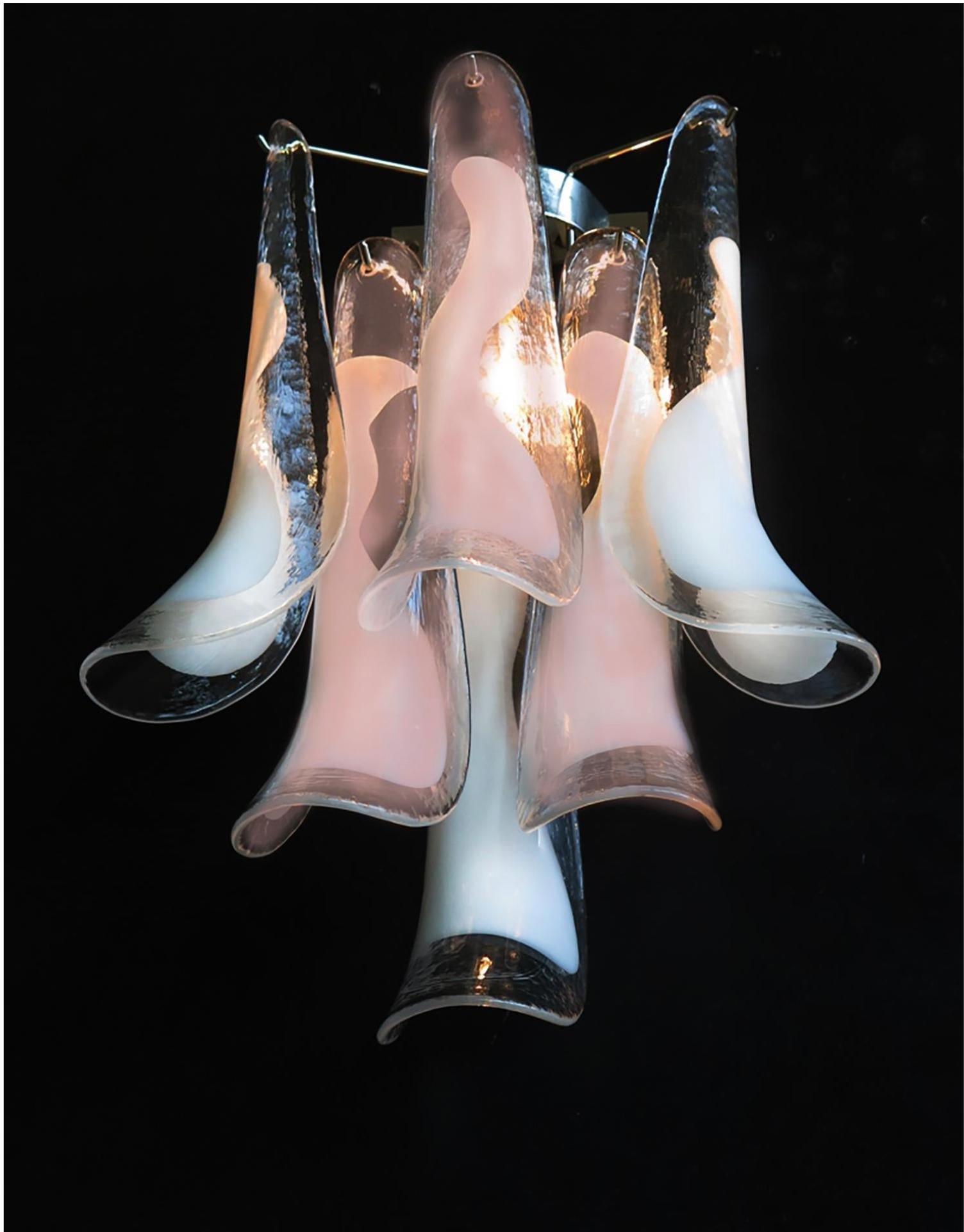 Metal Set of Four Italian White and Pink Petal Murano Sconces For Sale