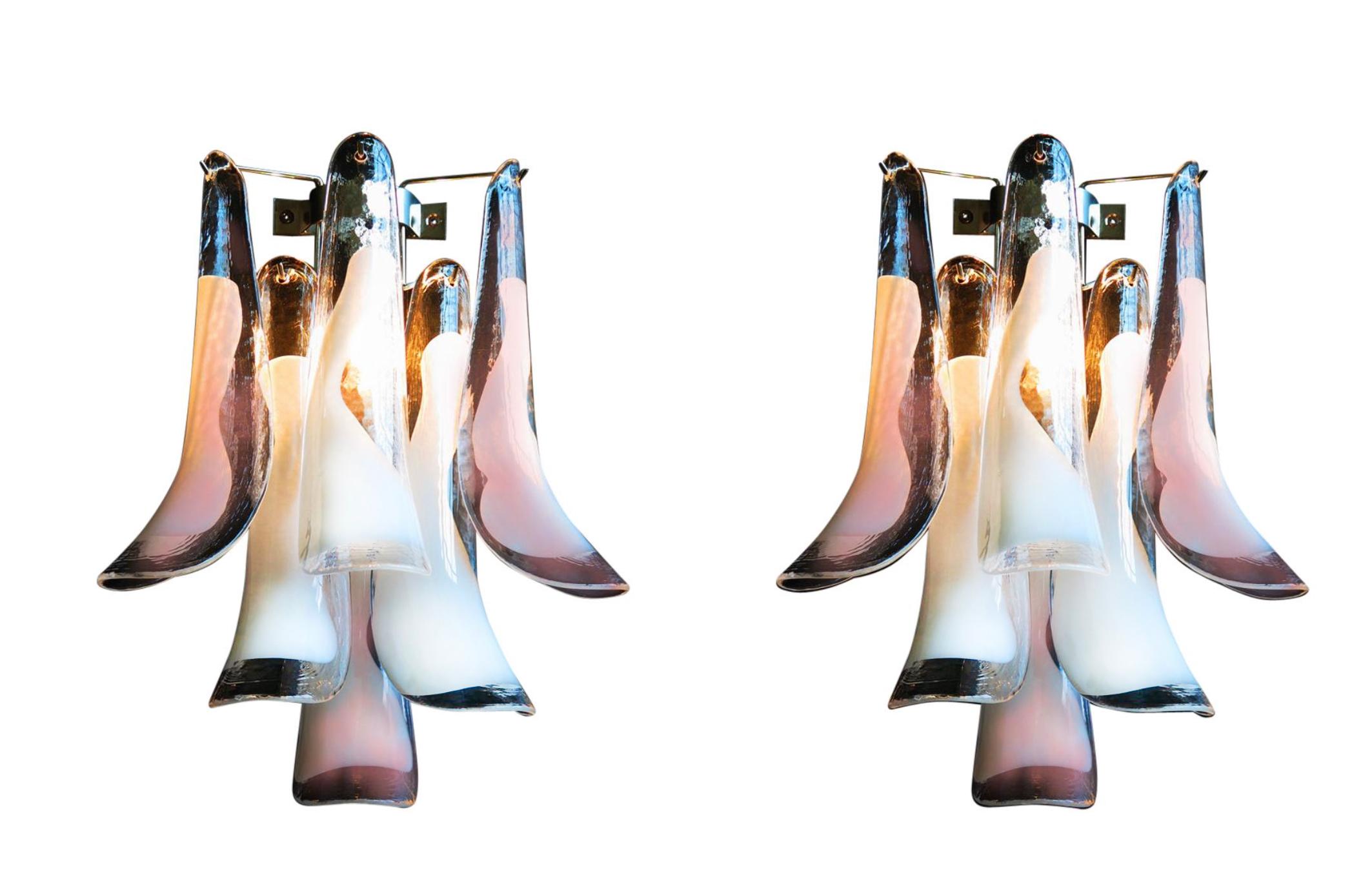 Set of Four Italian White and Pink Petal Murano Sconces For Sale 1