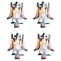 Set of Four Italian White and Pink Petal Murano Sconces