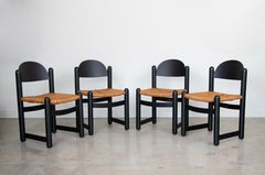 Set of Four Italian Wood and Rope Dining Chairs