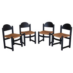 Set of Four Italian Wood and Rope Dining Chairs