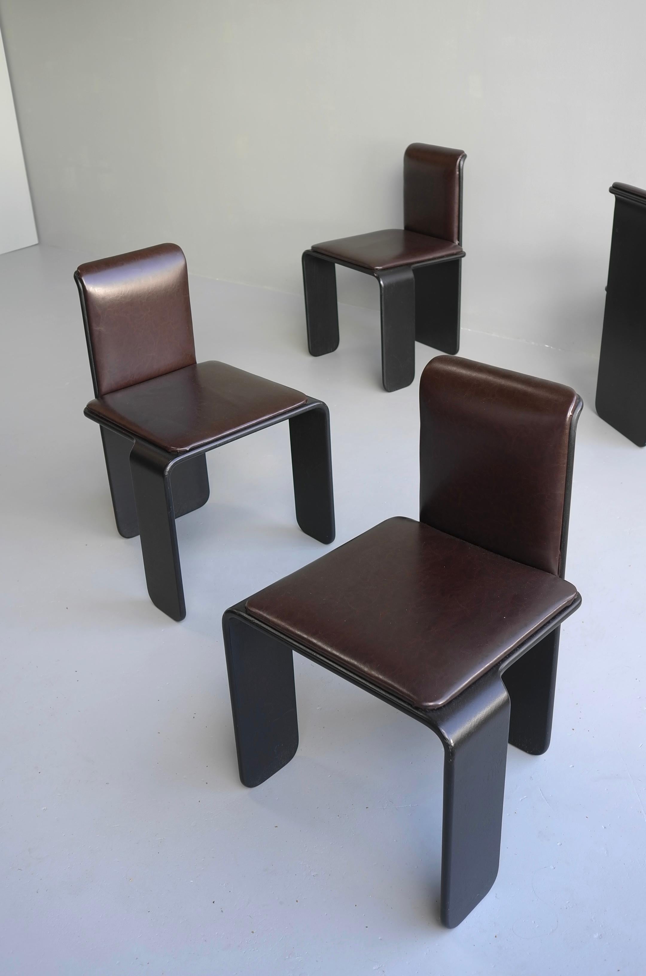 Set of Four Italian Wooden Monk Chairs in Black and Dark Brown, 1970s 5