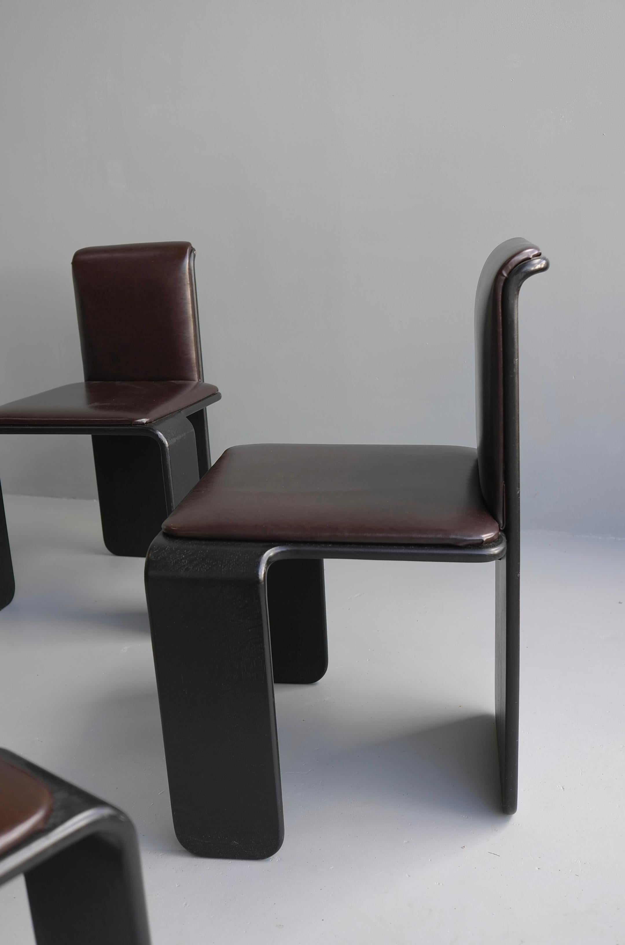 Set of Four Italian Wooden Monk Chairs in Black and Dark Brown, 1970s 7