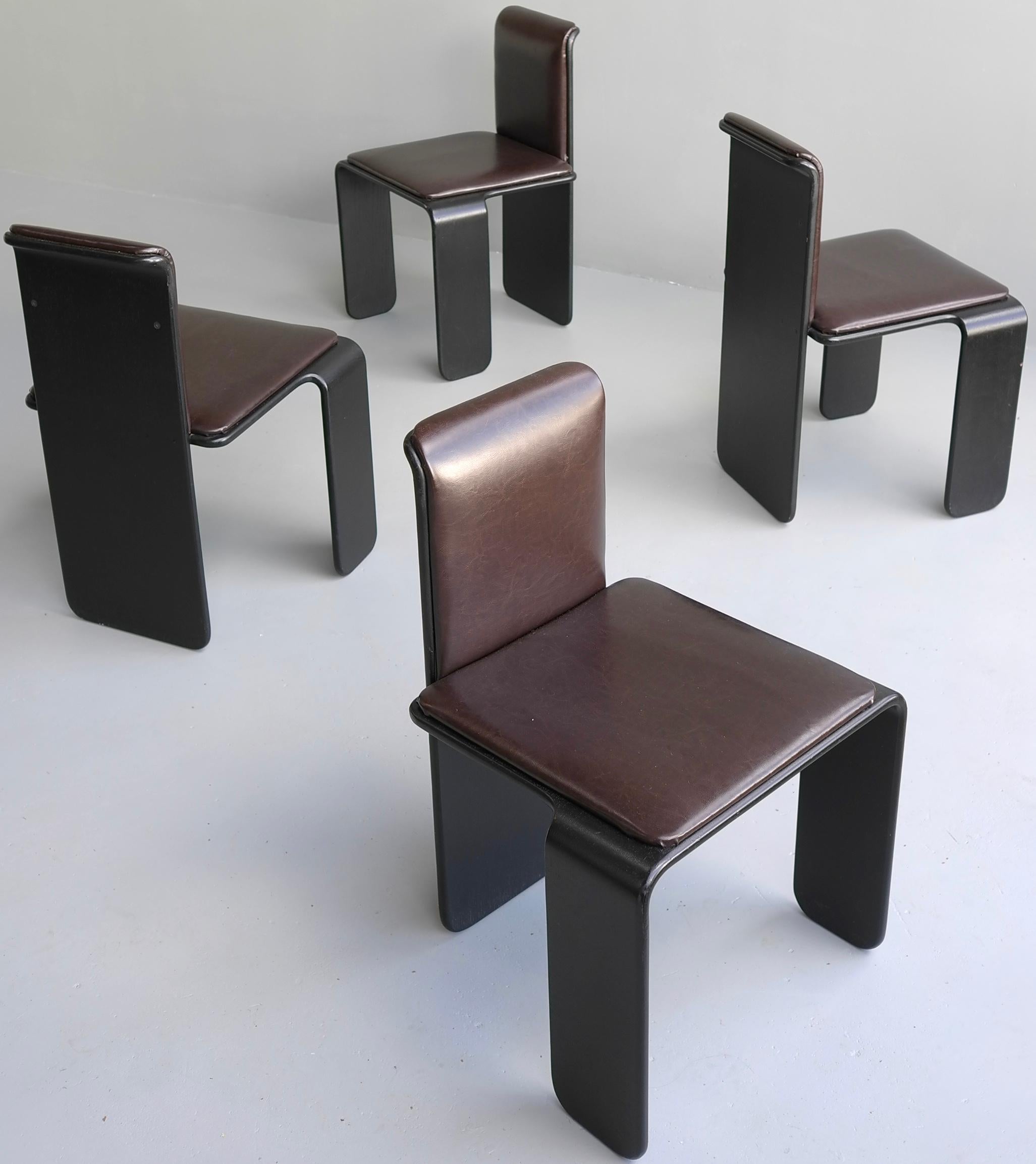 Late 20th Century Set of Four Italian Wooden Monk Chairs in Black and Dark Brown, 1970s