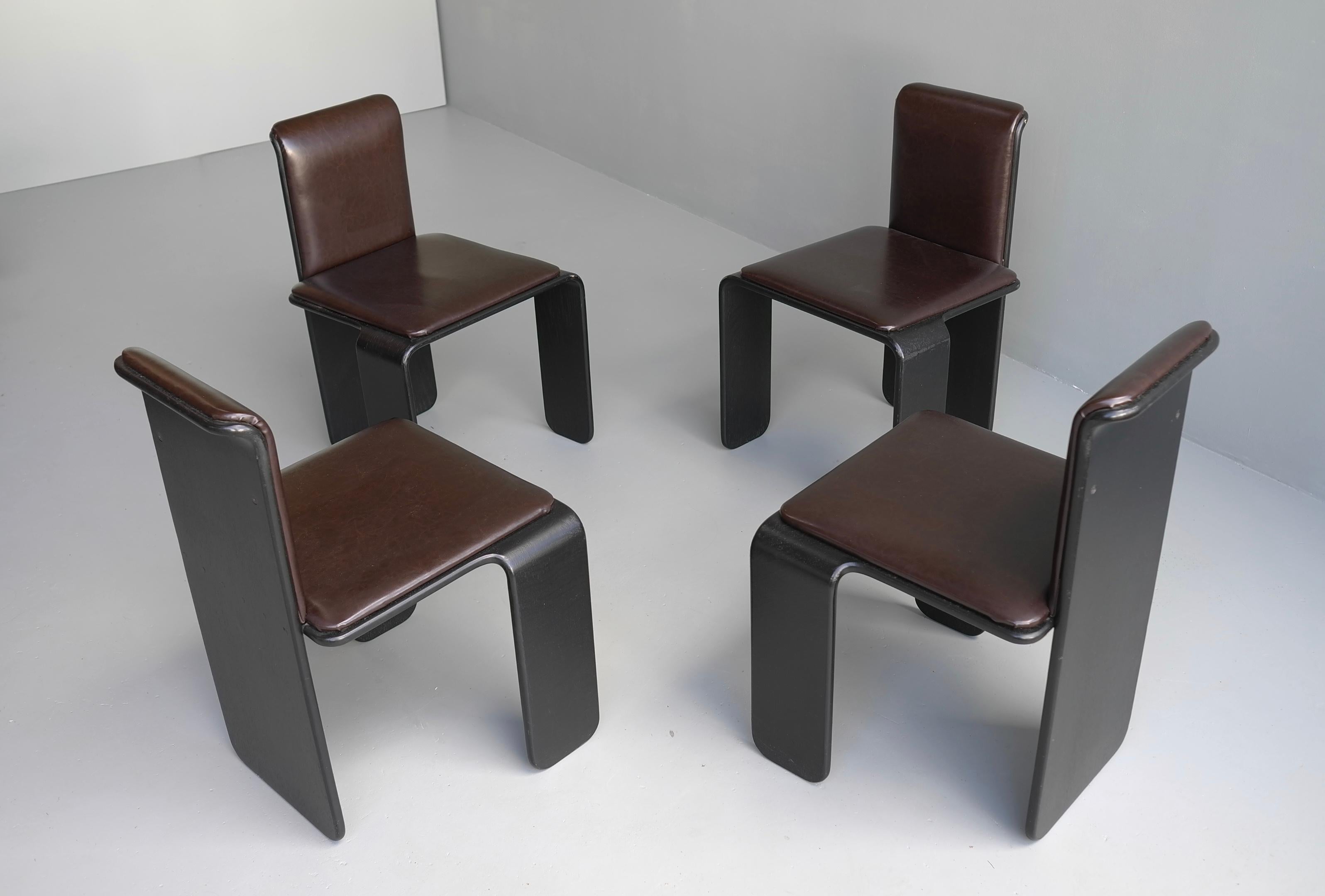 Set of Four Italian Wooden Monk Chairs in Black and Dark Brown, 1970s 1