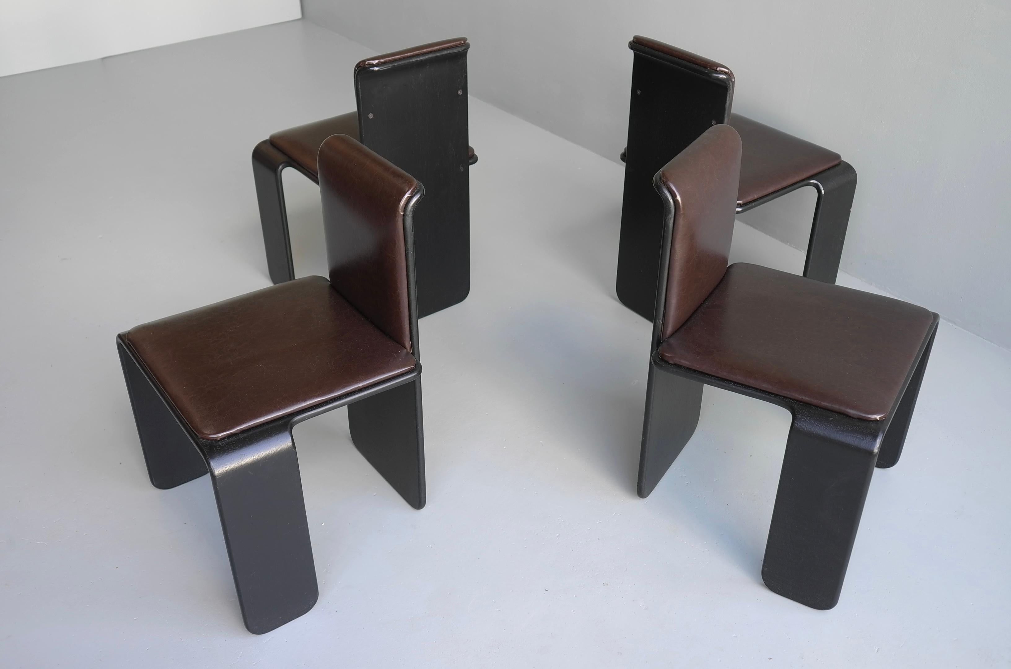 Set of Four Italian Wooden Monk Chairs in Black and Dark Brown, 1970s 2