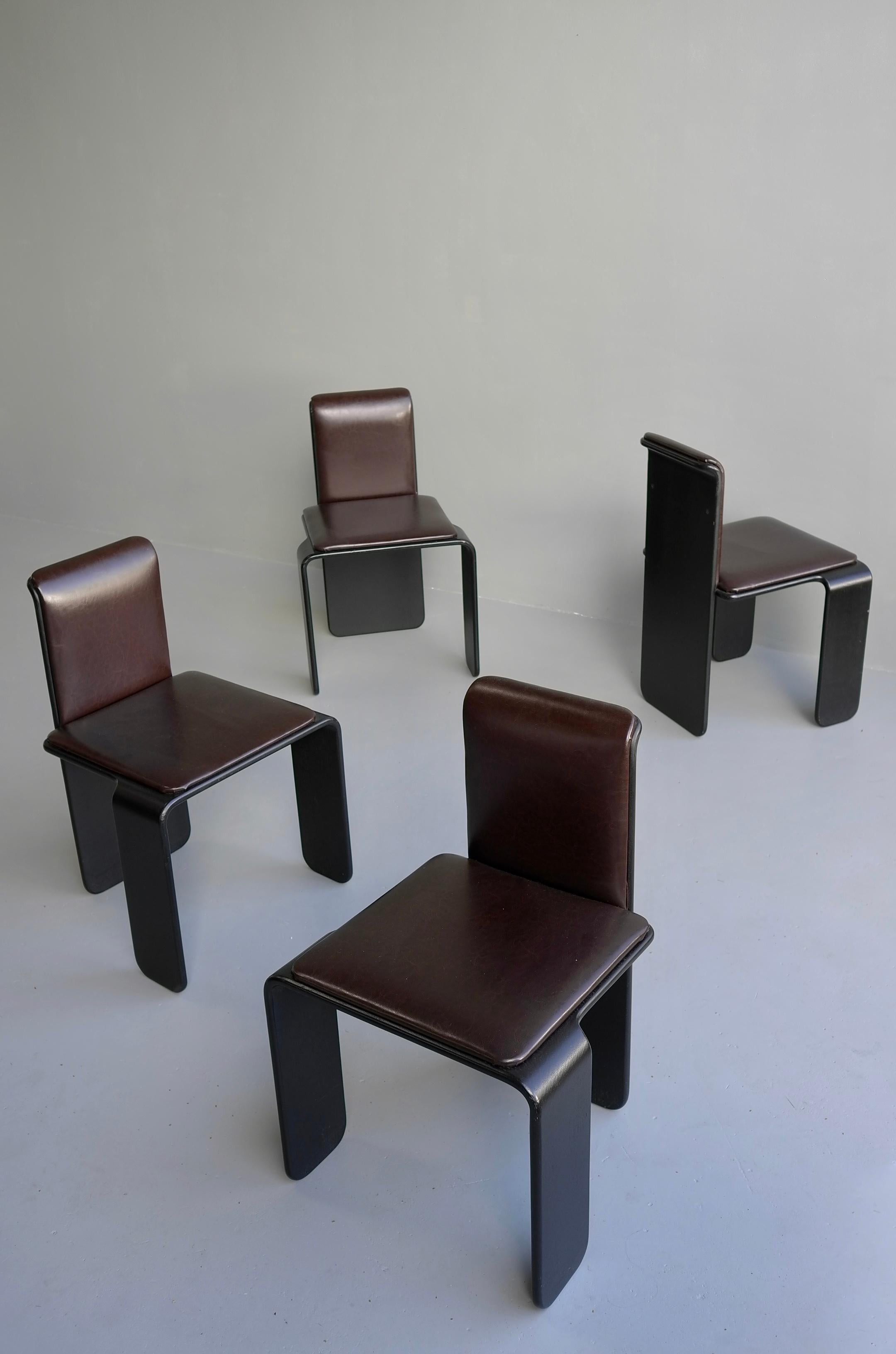 Set of Four Italian Wooden Monk Chairs in Black and Dark Brown, 1970s 3