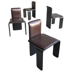 Vintage Set of Four Italian Wooden Monk Chairs in Black and Dark Brown, 1970s