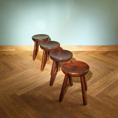 Set of Four Italian Wooden Stools, Fir Wood, 1960s