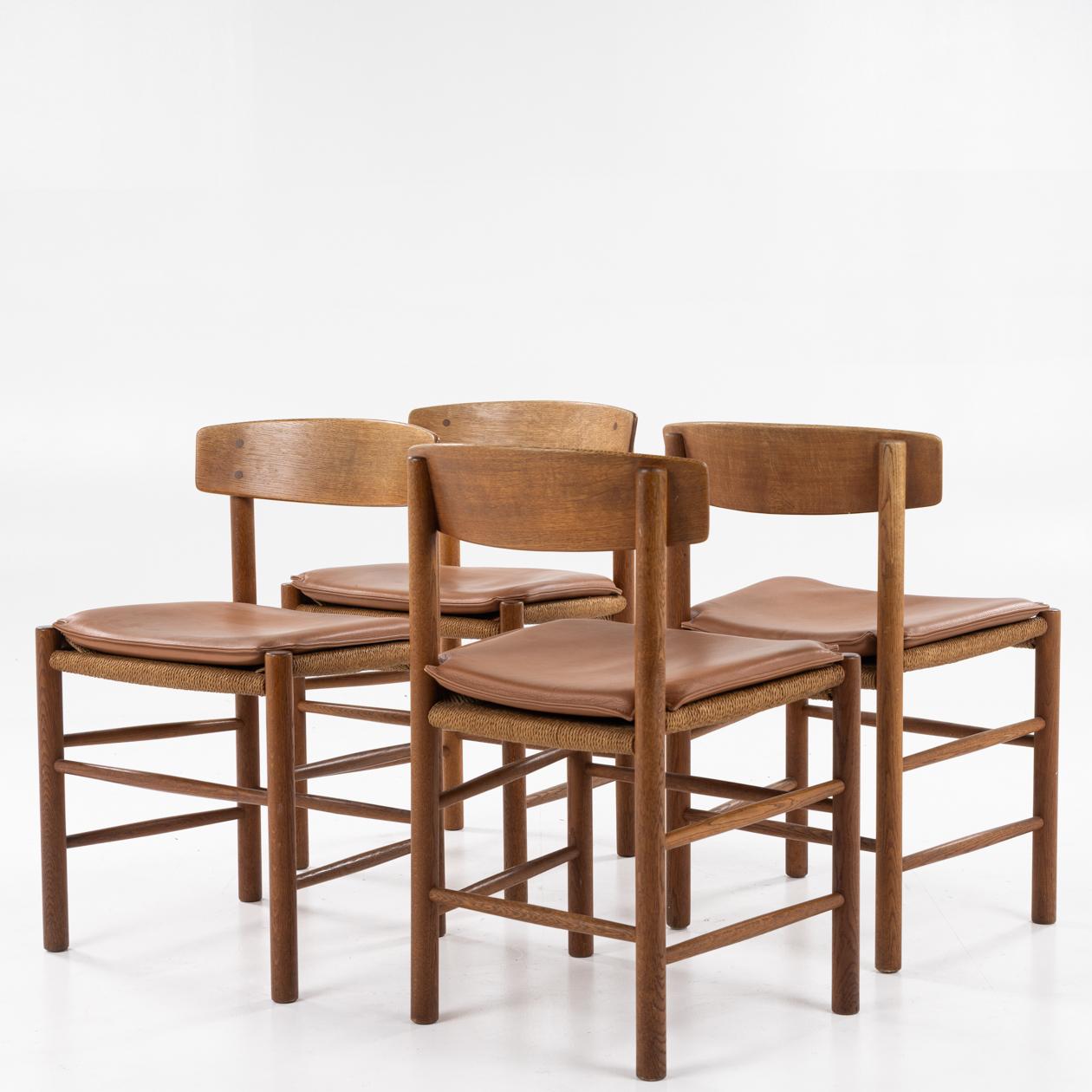 Papercord Set of four J 39 - Dining chairs in patinated oak by Børge Mogensen