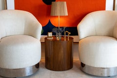 Set of Four J Robert Scott Swivel Chairs in Textured Off-White and Chrome