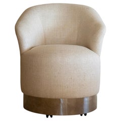 Set of Four J Robert Scott Swivel Chairs in Textured Off-White and Chrome