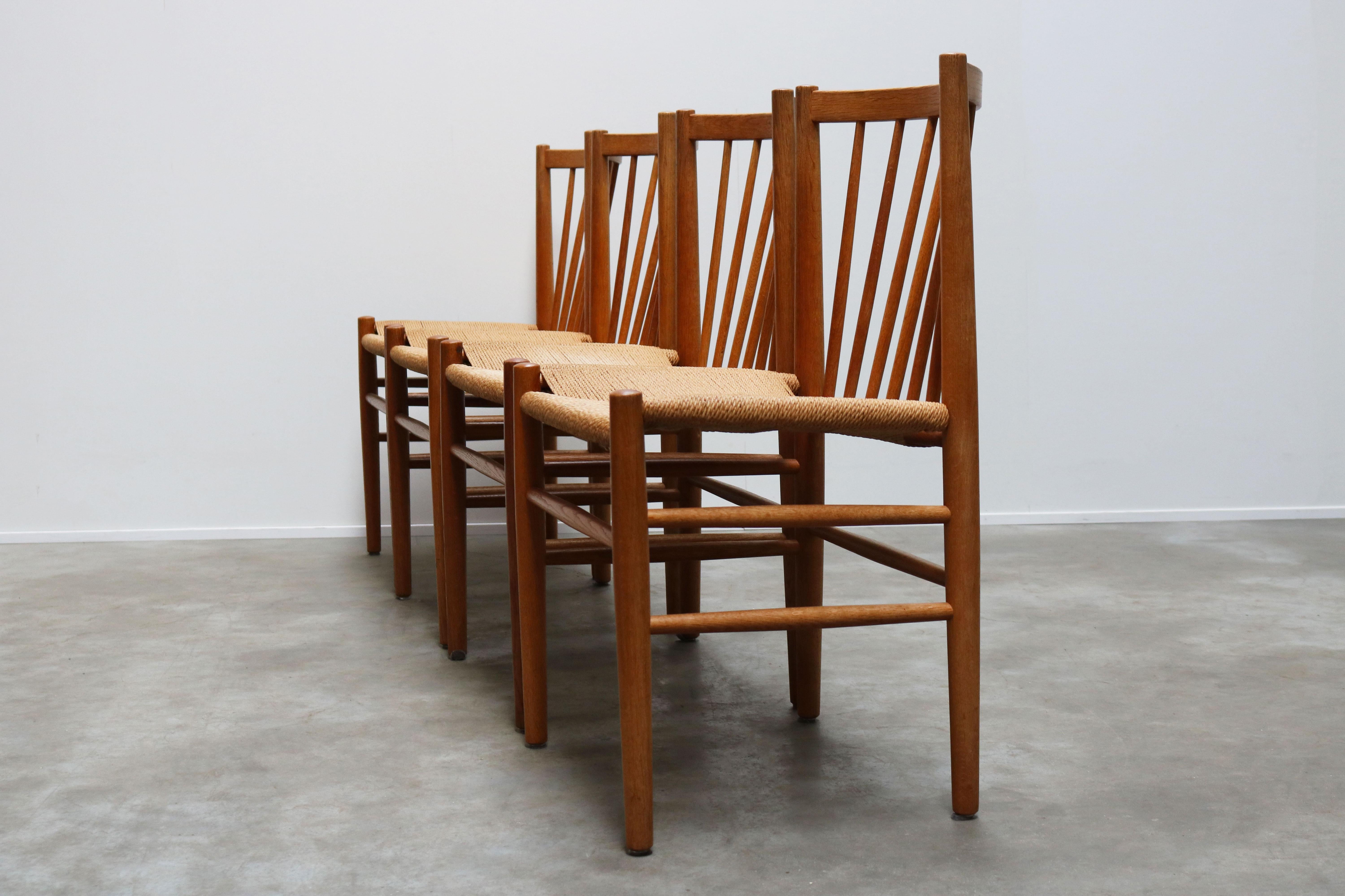 Set of Four J80 Dining Chairs by Jorgen Baekmark for FDM Møbler in Oak Papercord 3
