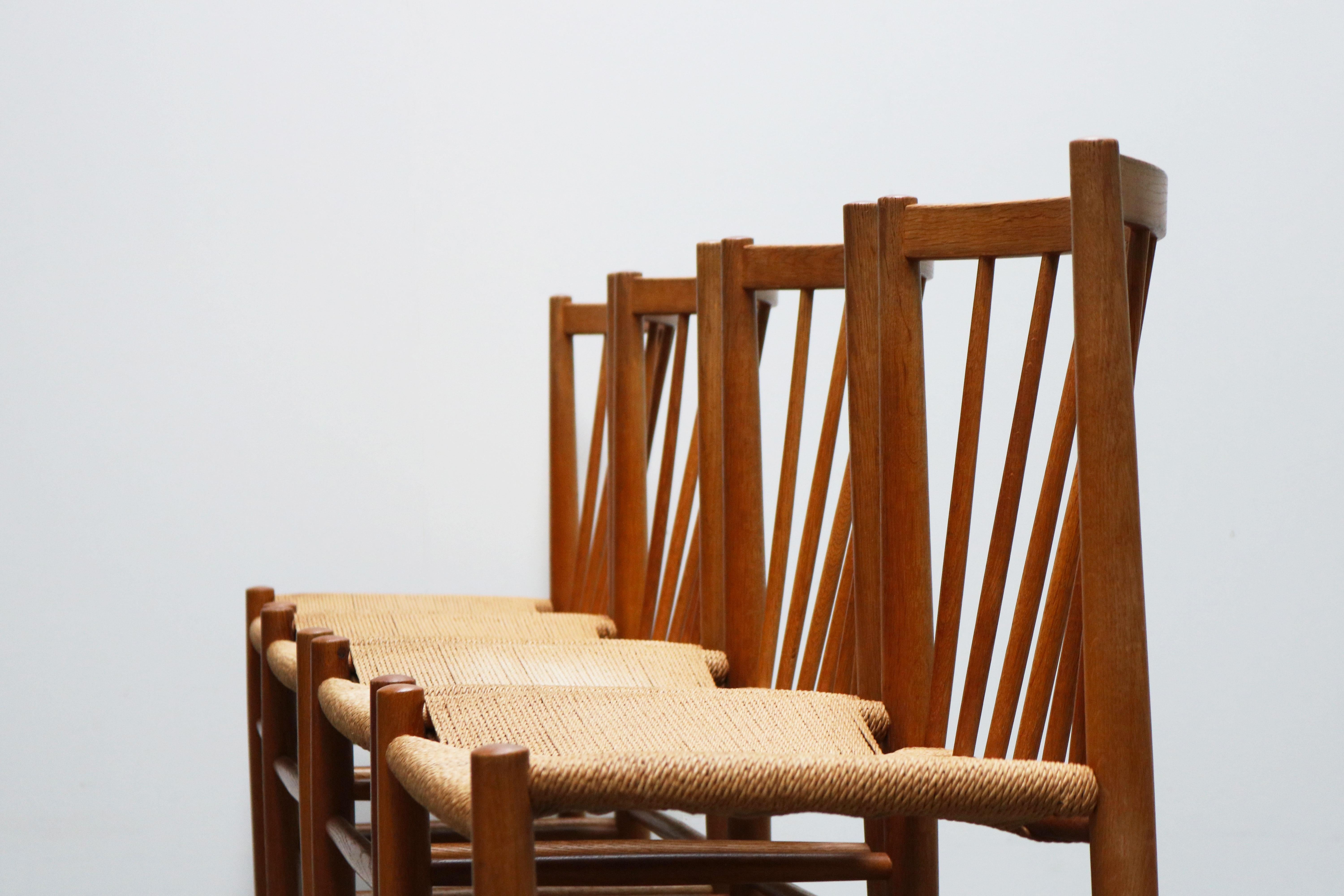 Set of Four J80 Dining Chairs by Jorgen Baekmark for FDM Møbler in Oak Papercord 4