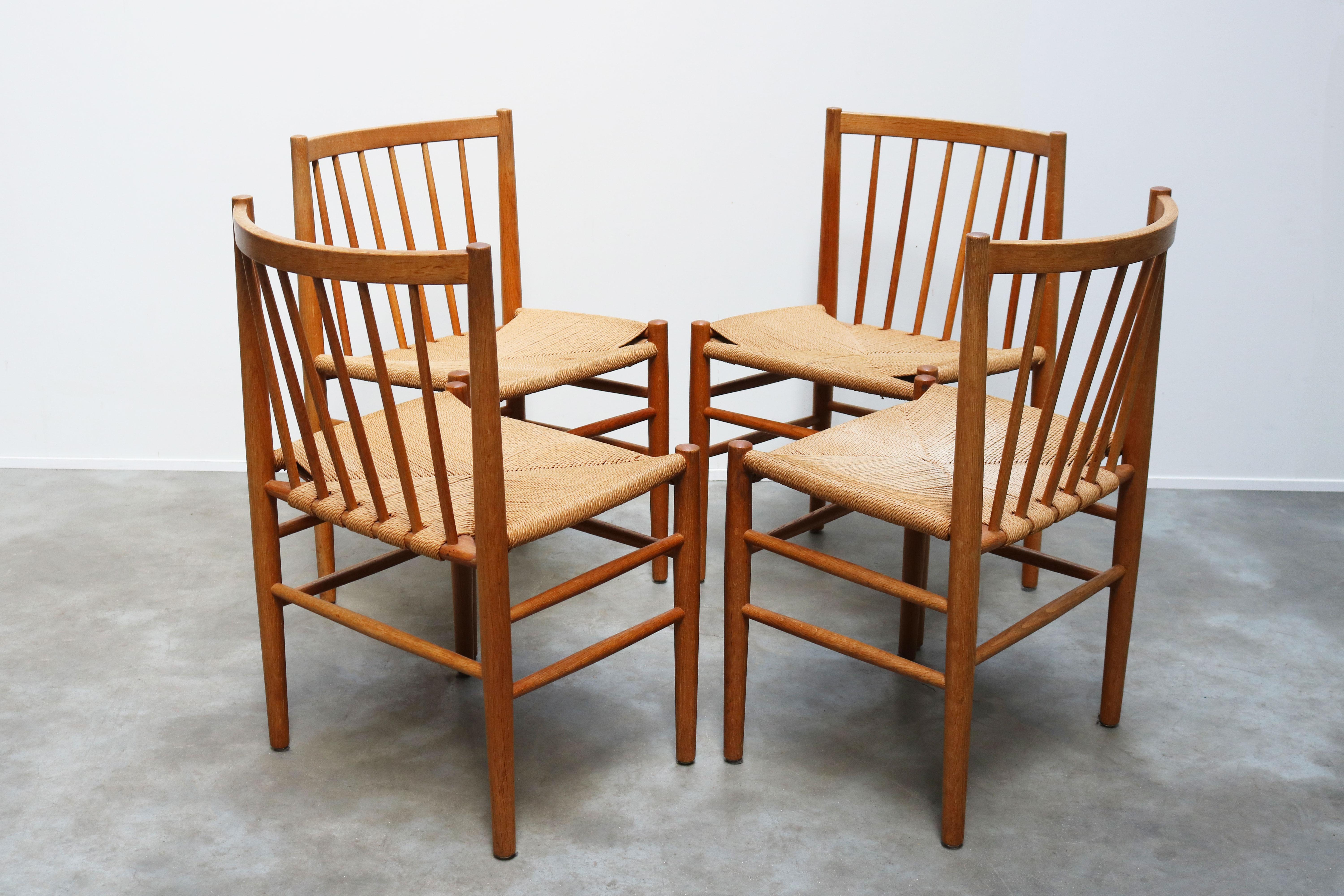 Mid-Century Modern Set of Four J80 Dining Chairs by Jorgen Baekmark for FDM Møbler in Oak Papercord