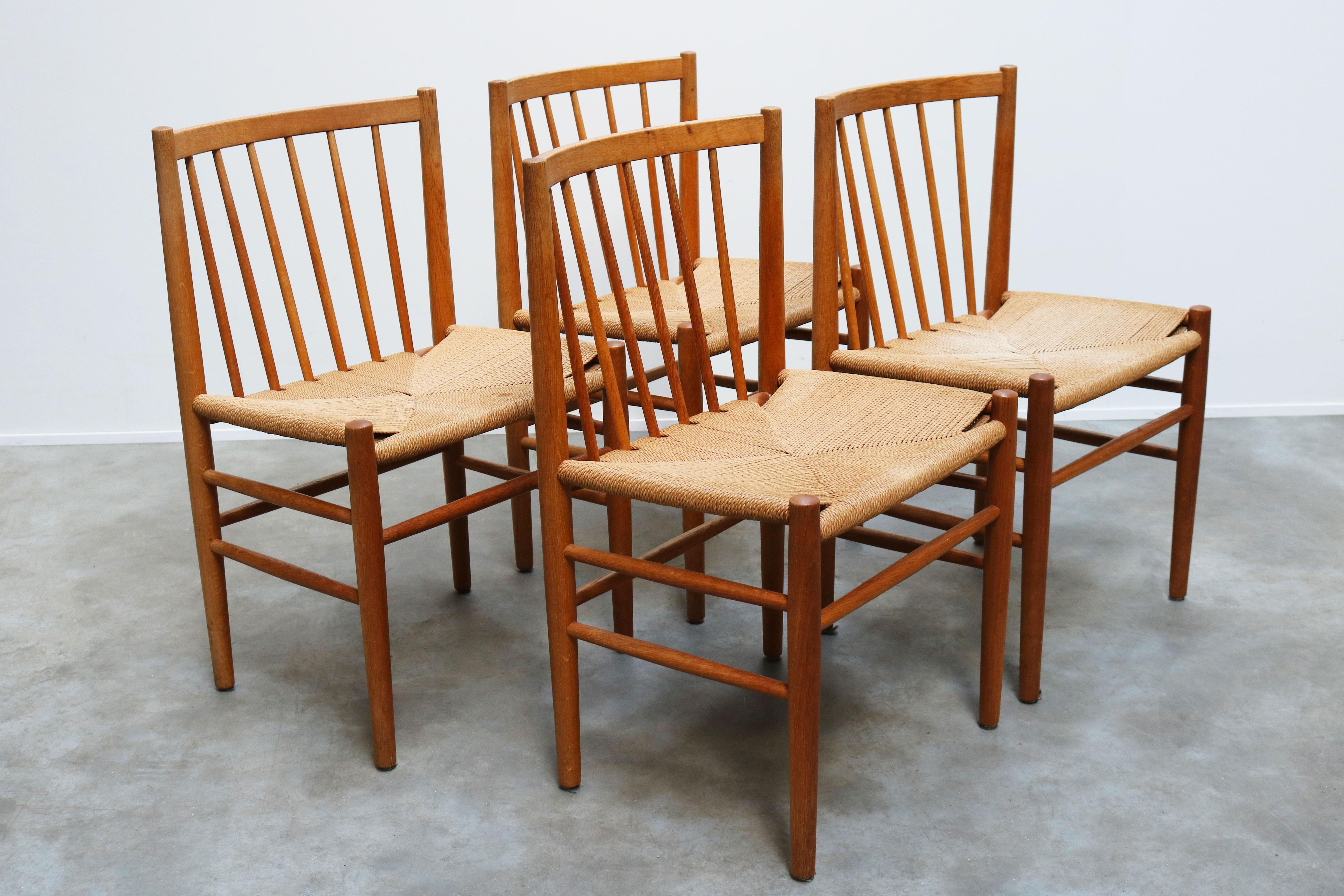 Danish Set of Four J80 Dining Chairs by Jorgen Baekmark for FDM Møbler in Oak Papercord