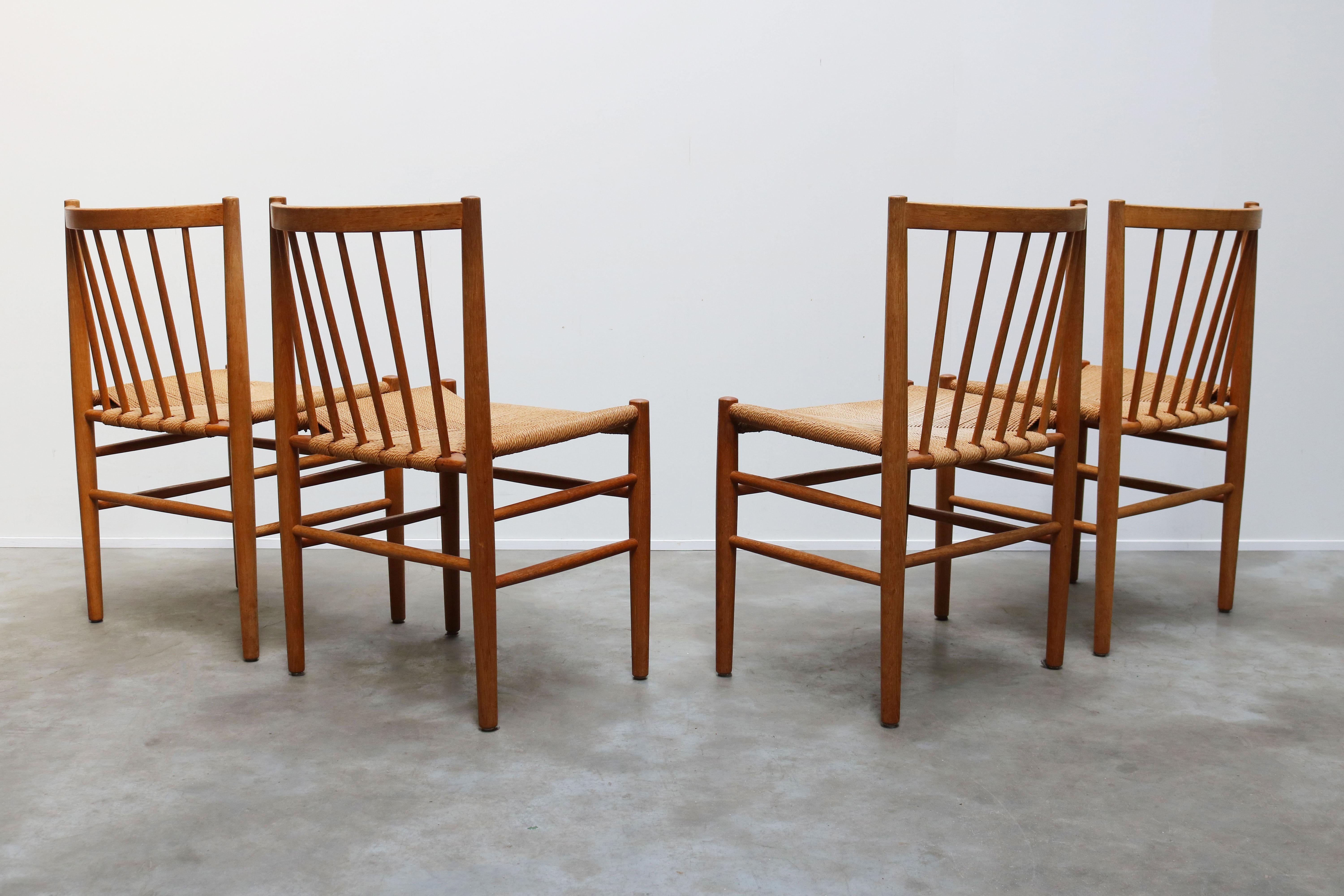 Set of Four J80 Dining Chairs by Jorgen Baekmark for FDM Møbler in Oak Papercord In Good Condition In Ijzendijke, NL