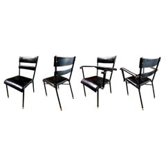 Set of Four Jacques Adnet Leather Chairs