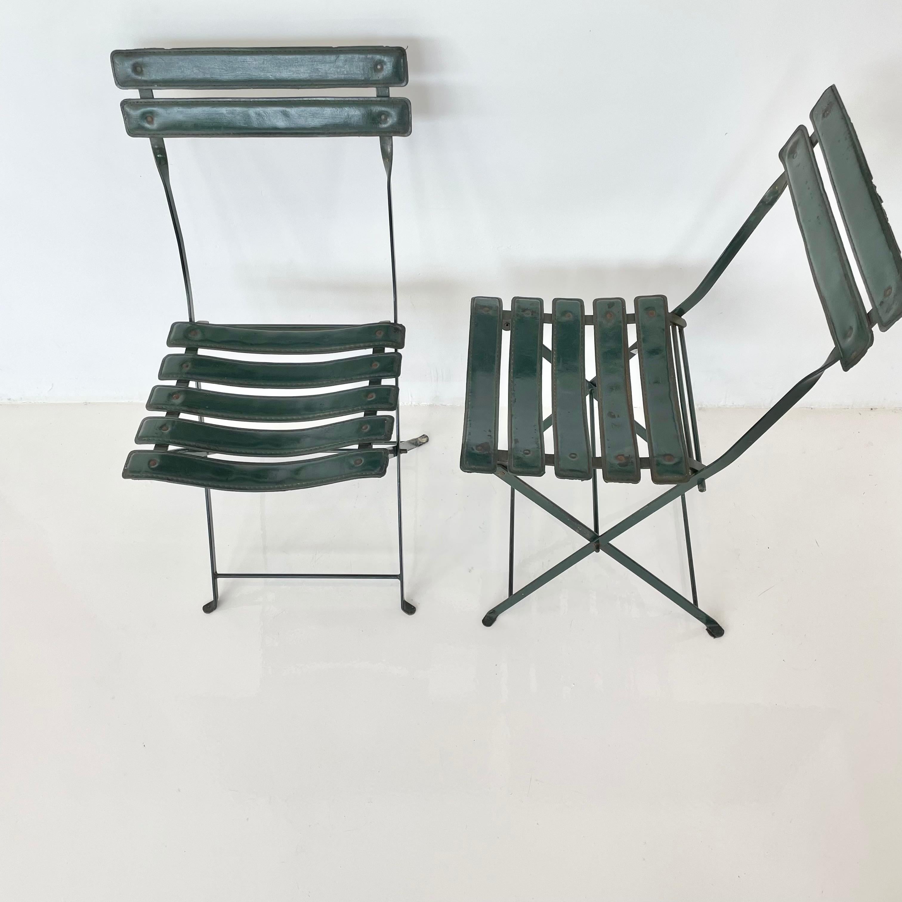 Set of Four Jacques Adnet Leather Folding Chairs 2