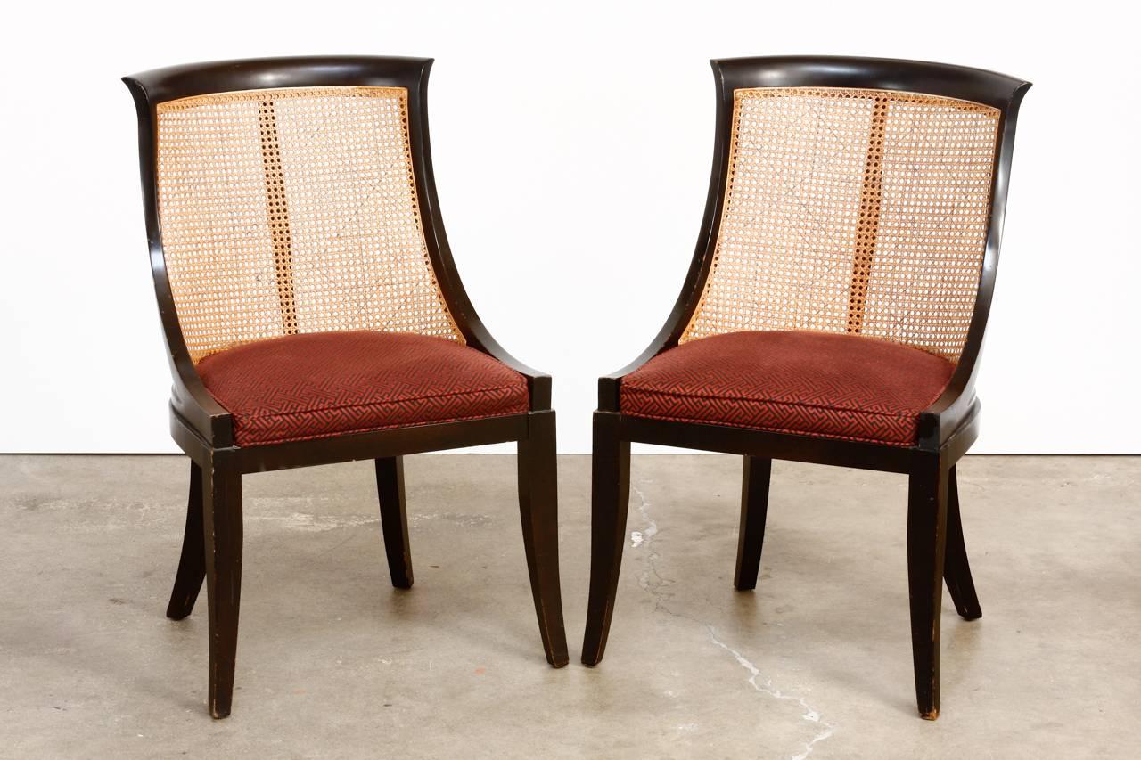 Hollywood Regency Set of Four James Mont Style Ebonized Dining Chairs