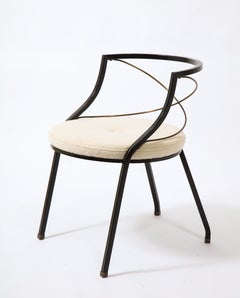 Jansen Juego de cuatro sillones de latón y hierro en bouclé blanco, Francia Años 50