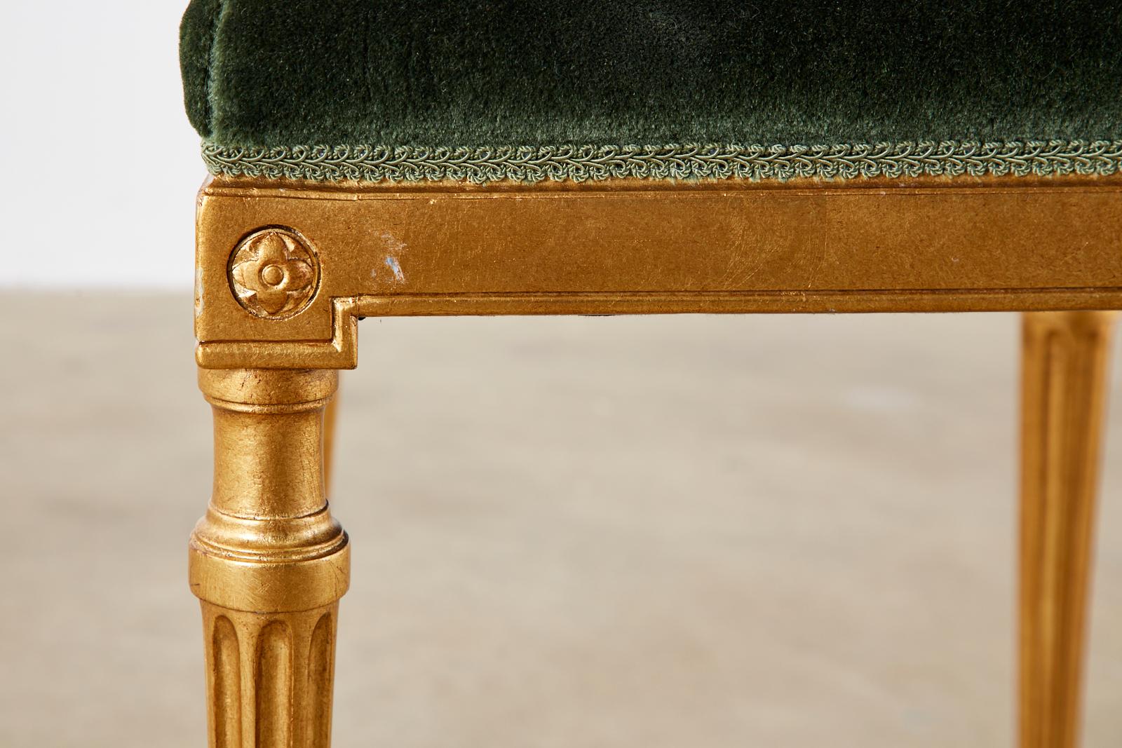 Set of Four Jansen Louis XVI Style Gilt Mohair Dining Chairs 14