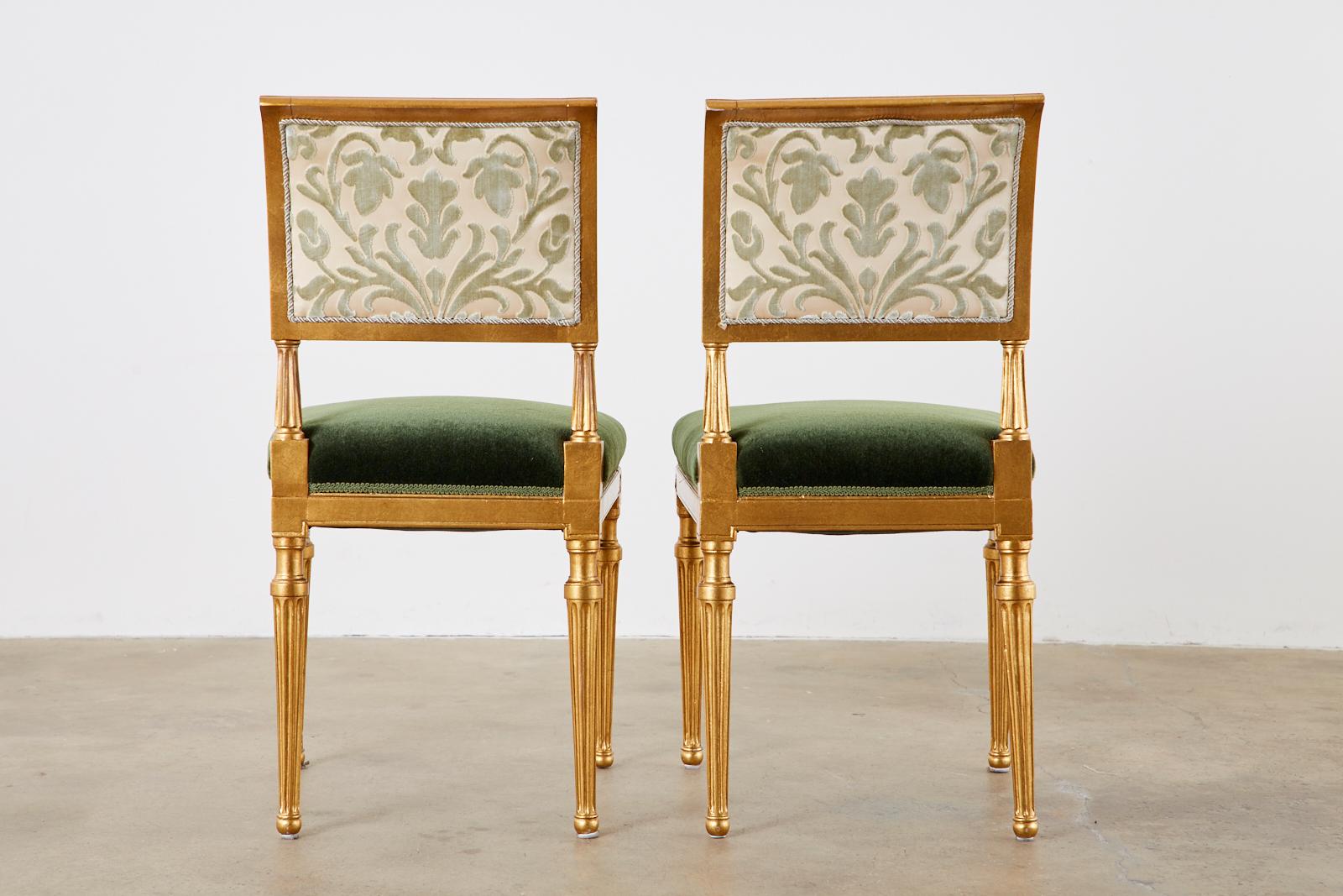 Set of Four Jansen Louis XVI Style Gilt Mohair Dining Chairs 15