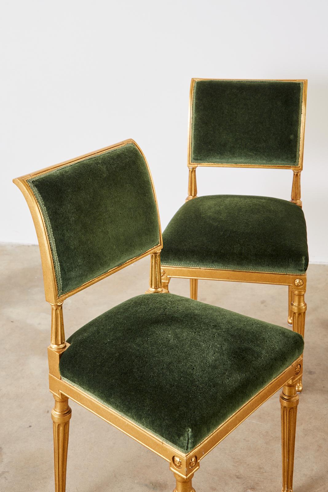 Set of Four Jansen Louis XVI Style Gilt Mohair Dining Chairs In Good Condition In Rio Vista, CA
