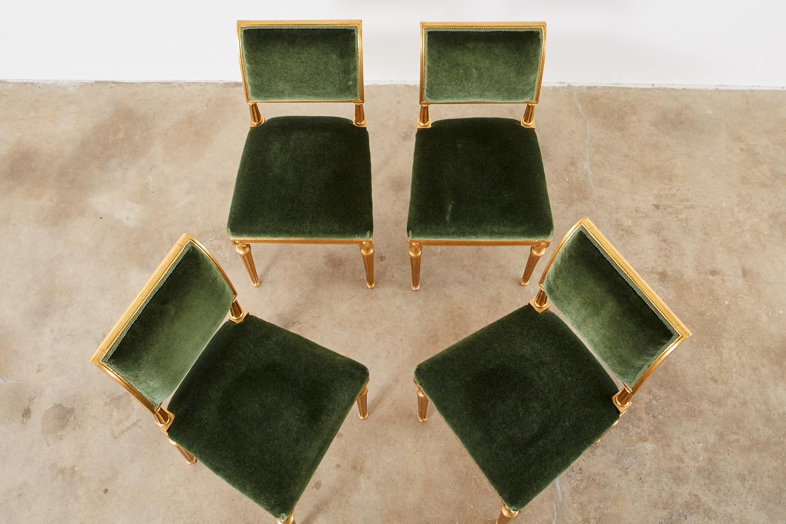 Set of Four Jansen Louis XVI Style Gilt Mohair Dining Chairs 1