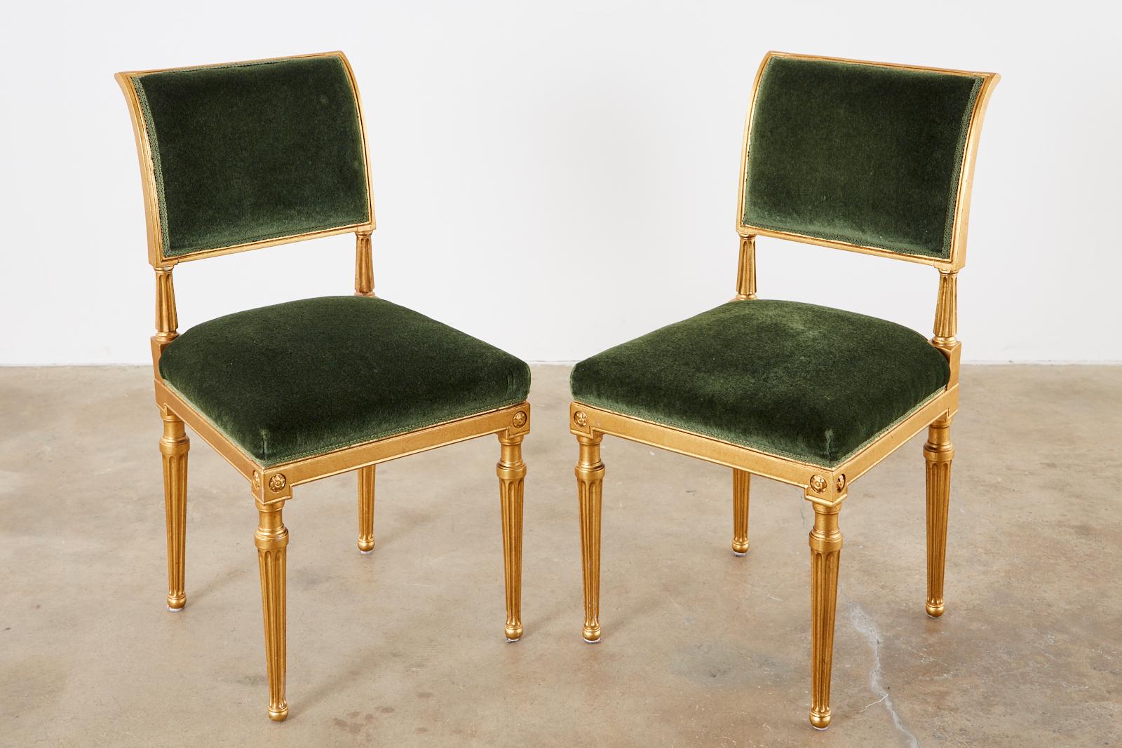 Set of Four Jansen Louis XVI Style Gilt Mohair Dining Chairs 2