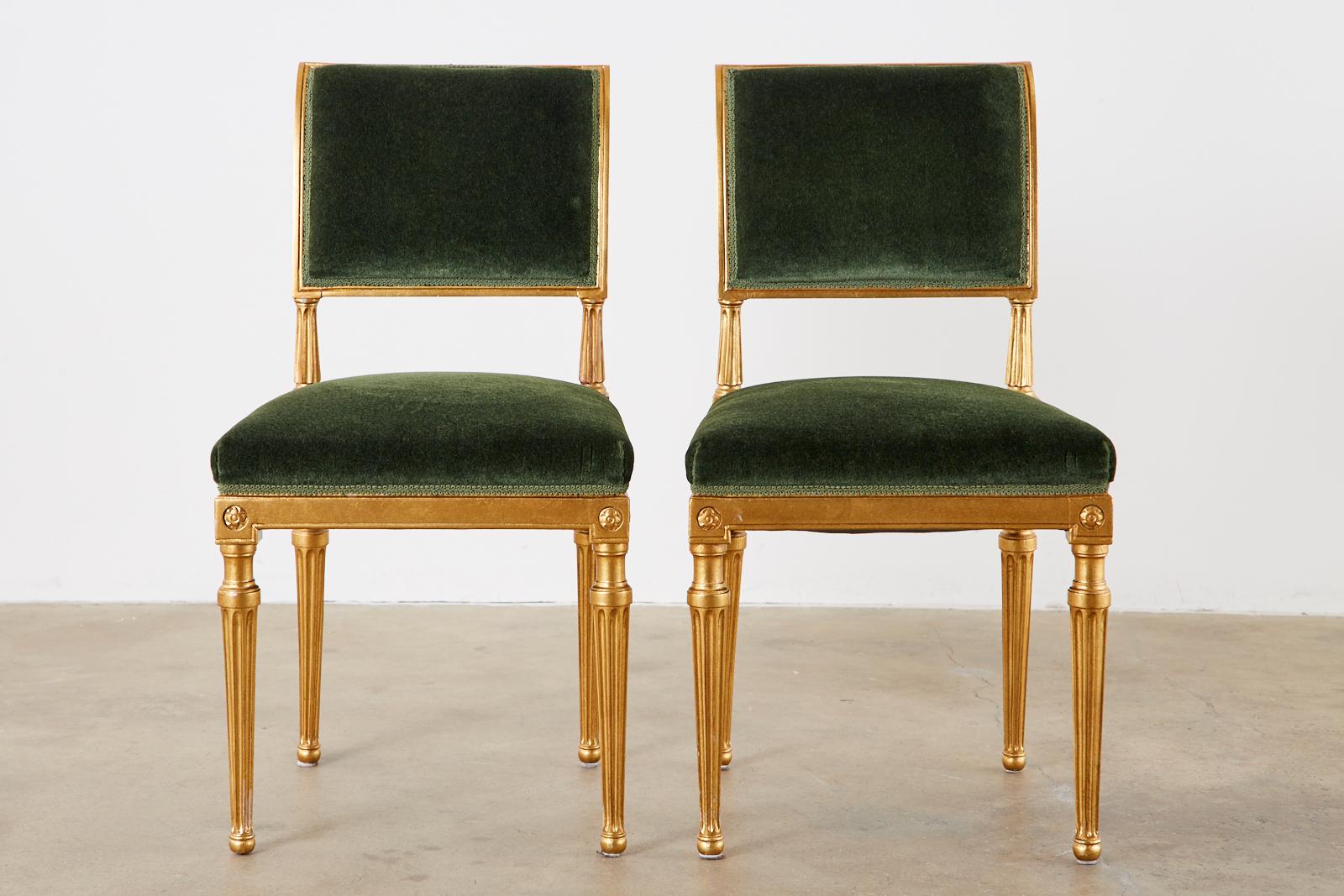 Set of Four Jansen Louis XVI Style Gilt Mohair Dining Chairs 3