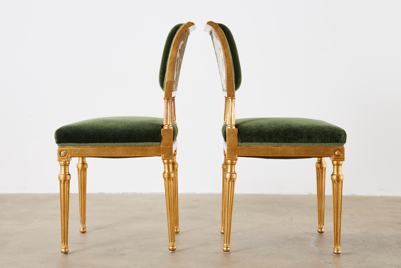 Set of Four Jansen Louis XVI Style Gilt Mohair Dining Chairs 4