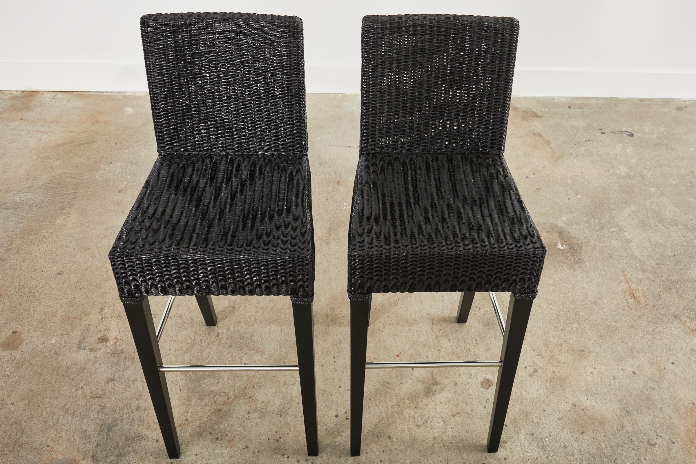 Set of Four Janus Et Cie Edward Lloyd Loom Woven Bartstools In Good Condition For Sale In Rio Vista, CA