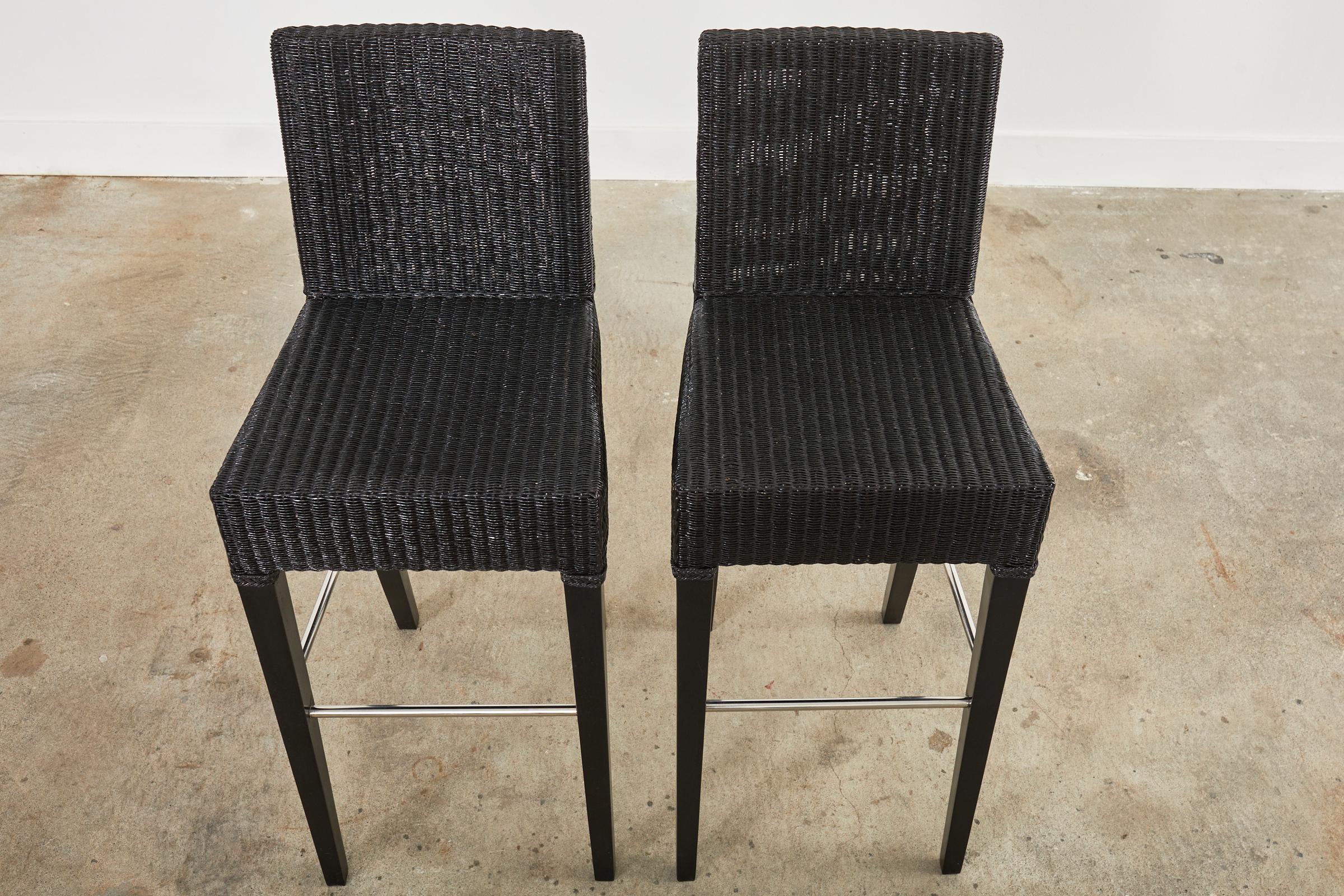 Lacquered Set of Four Janus Et Cie Edward Lloyd Loom Woven Bartstools For Sale