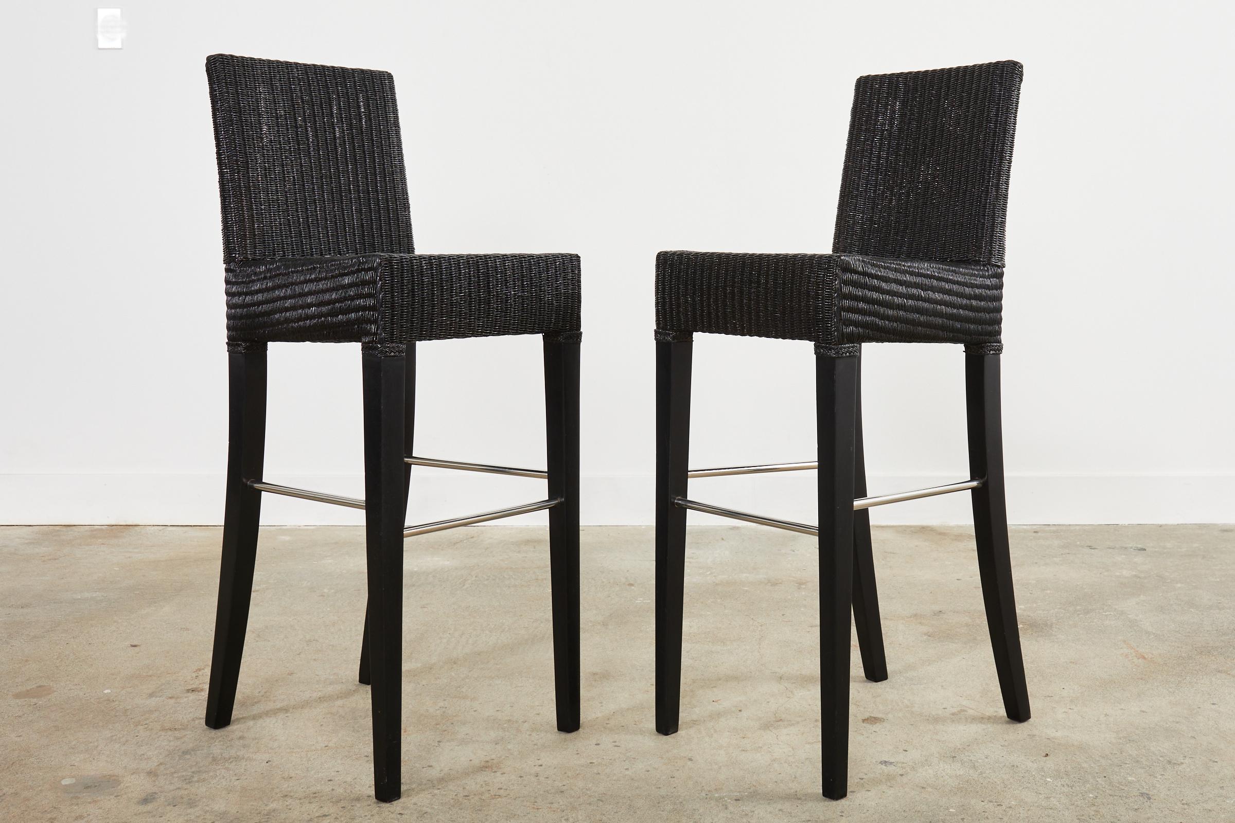 Contemporary Set of Four Janus Et Cie Edward Lloyd Loom Woven Bartstools For Sale