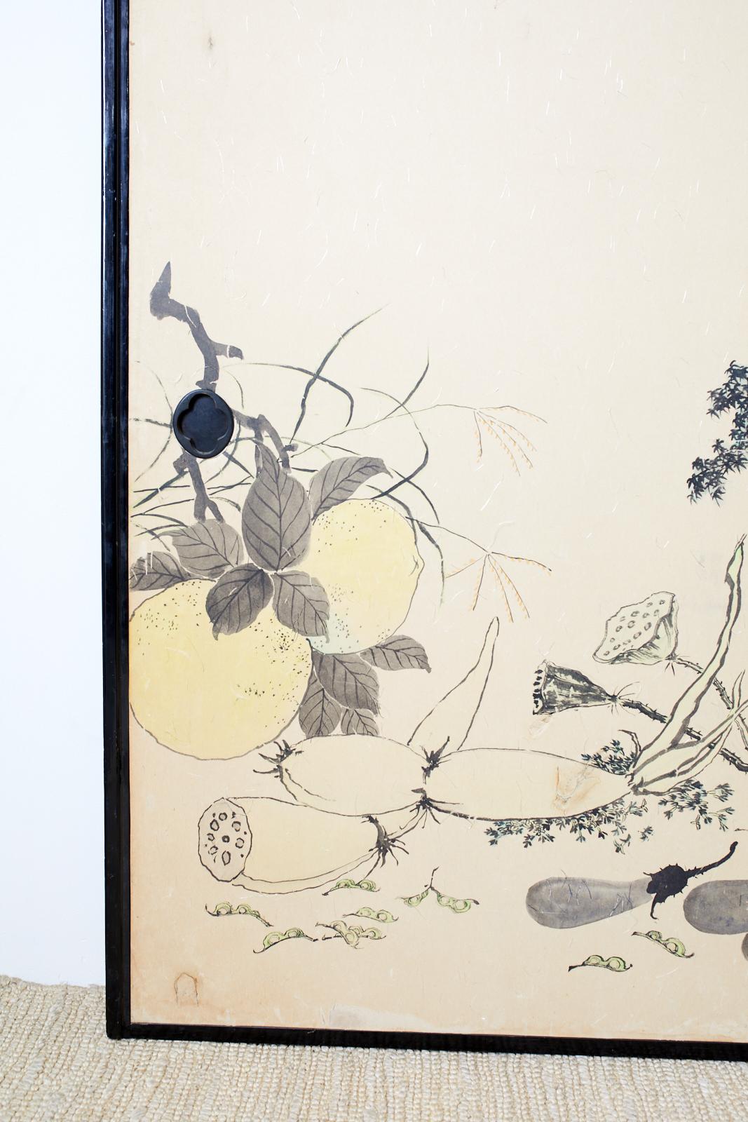 Ensemble de quatre panneaux de porte japonais peints Fusuma en vente 4