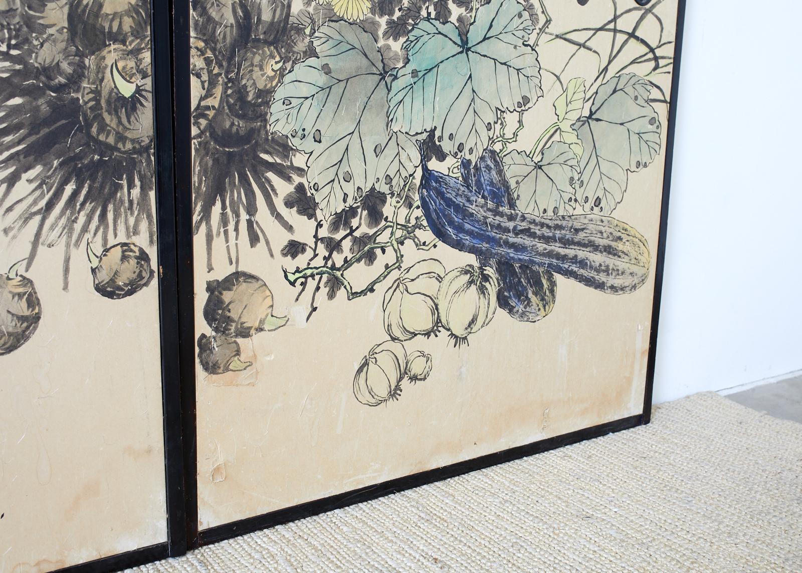 Ensemble de quatre panneaux de porte japonais peints Fusuma en vente 8