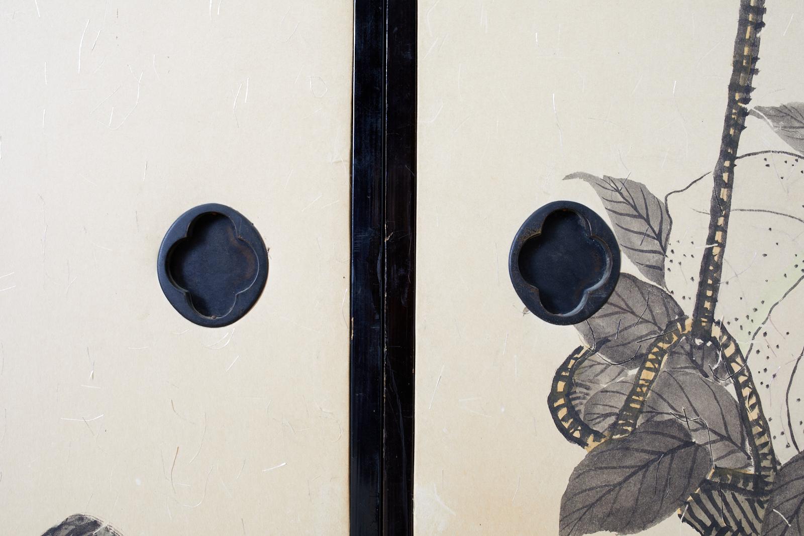 Set di quattro pannelli per porte giapponesi dipinti a Fusuma in vendita 6