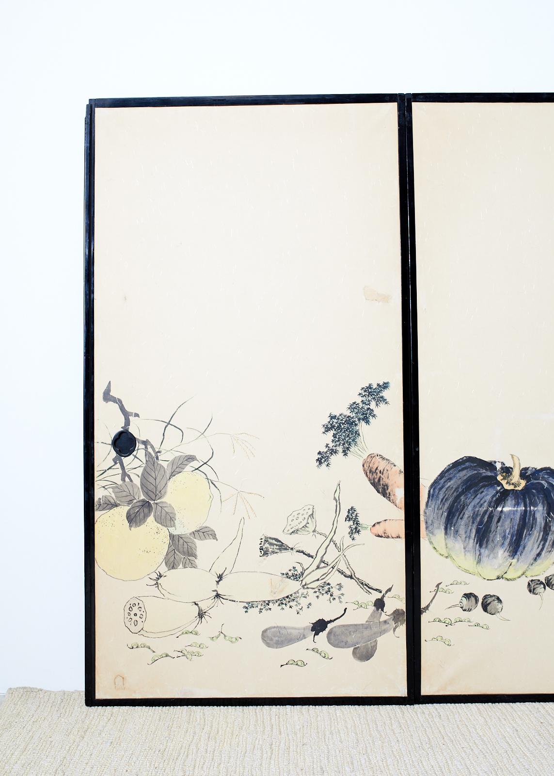 Japonais Ensemble de quatre panneaux de porte japonais peints Fusuma en vente