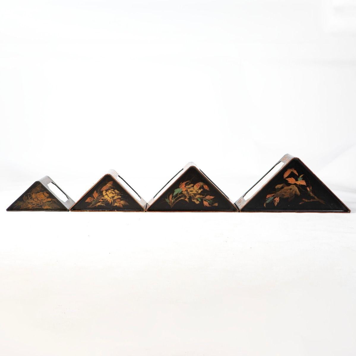 20th Century Set of Four Japanese Triangular Nesting Corner Tables, Meiji Period For Sale