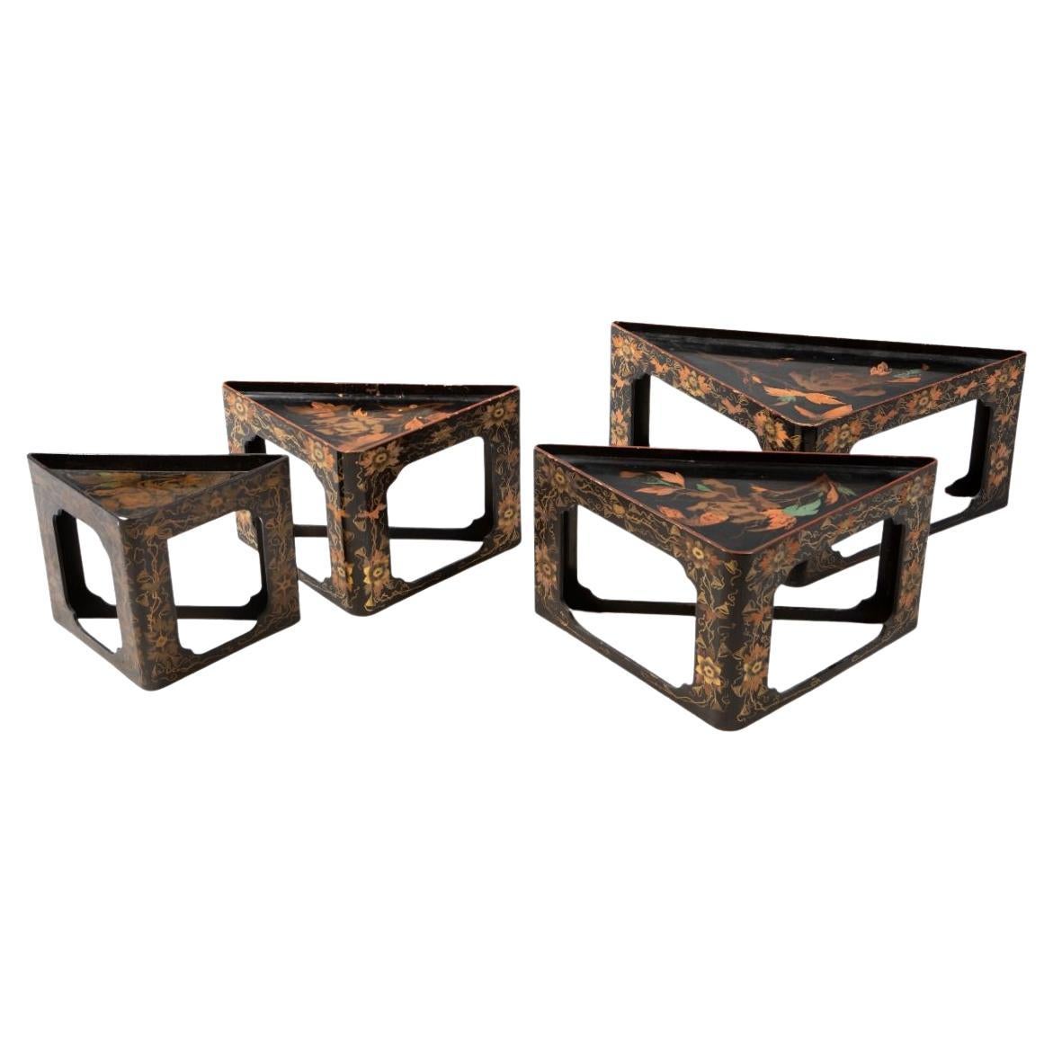 Set of Four Japanese Triangular Nesting Corner Tables, Meiji Period For Sale