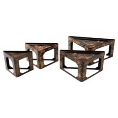 Antique Set of Four Japanese Triangular Nesting Corner Tables, Meiji Period