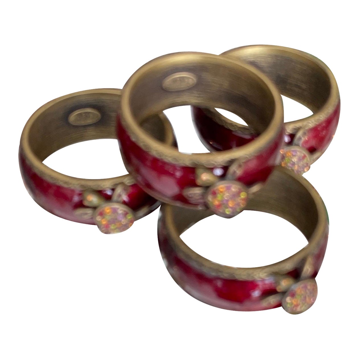 Set of Four Jay Strongwater Enamel Turtle Napkin Rings For Sale