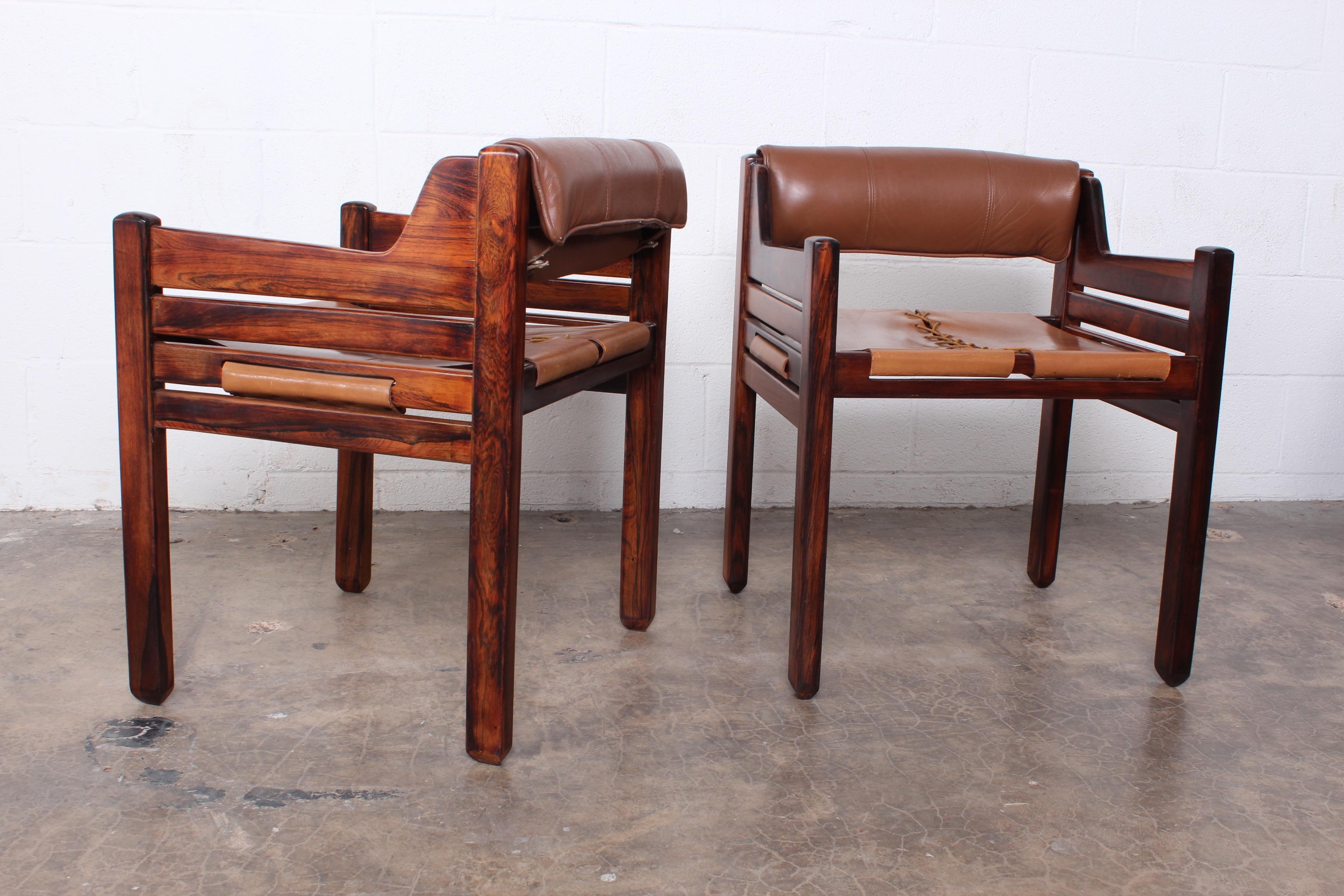 Set of Four Jean Gillon Rosewood and Leather Armchairs 11
