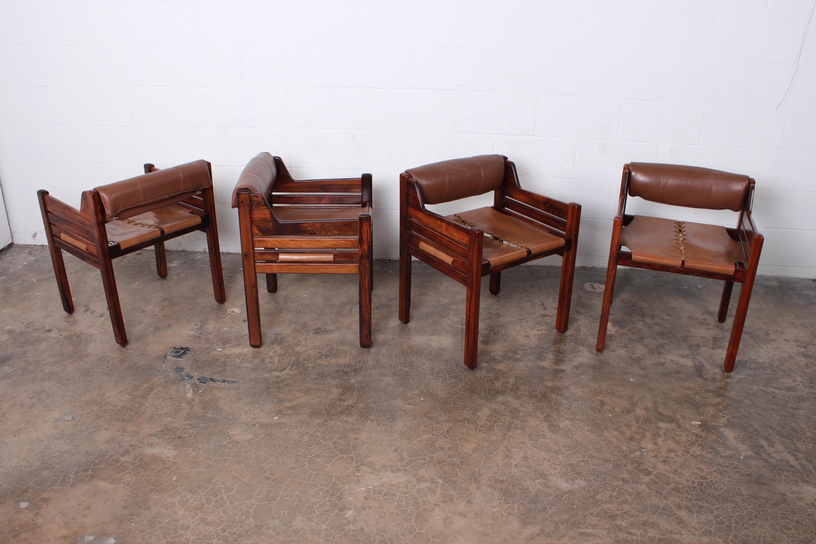 Set of Four Jean Gillon Rosewood and Leather Armchairs In Good Condition In Dallas, TX